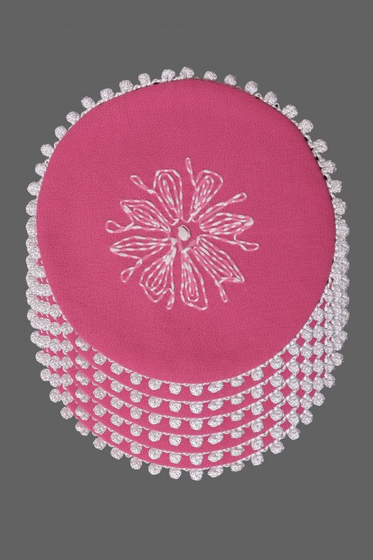 Ada Hand Embroidered Pink Georgette Lucknowi Chikankari Table Coaster-A630868