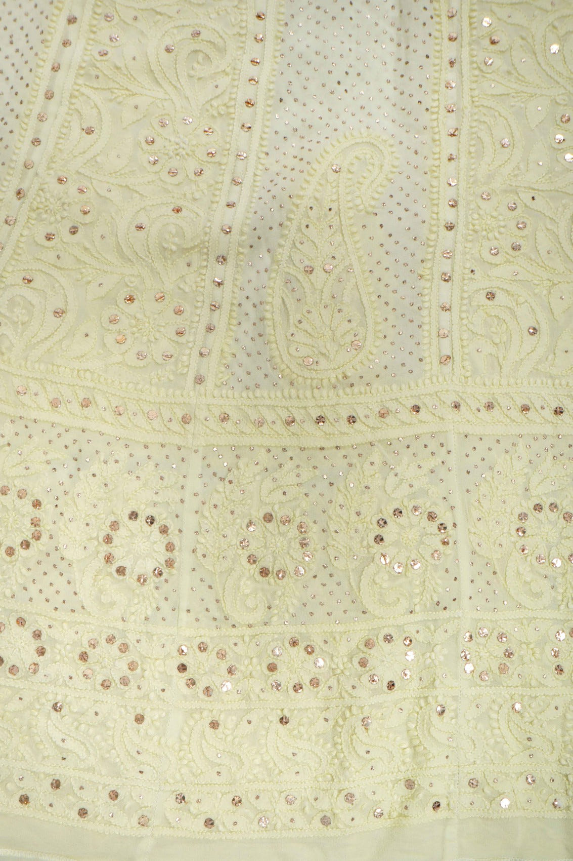 Ada Hand Embroidered Lemon Georgette Lucknowi Chikankari Semi-Stitched Anarkali Kurta Dupatta Set With Muqaish Work 01A132754