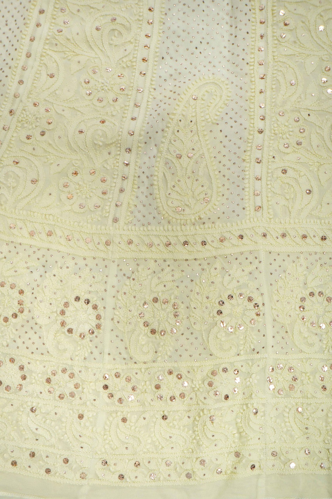 Ada Hand Embroidered Lemon Georgette Lucknowi Chikankari Semi-Stitched Anarkali Kurta Dupatta Set With Muqaish Work 01A132754