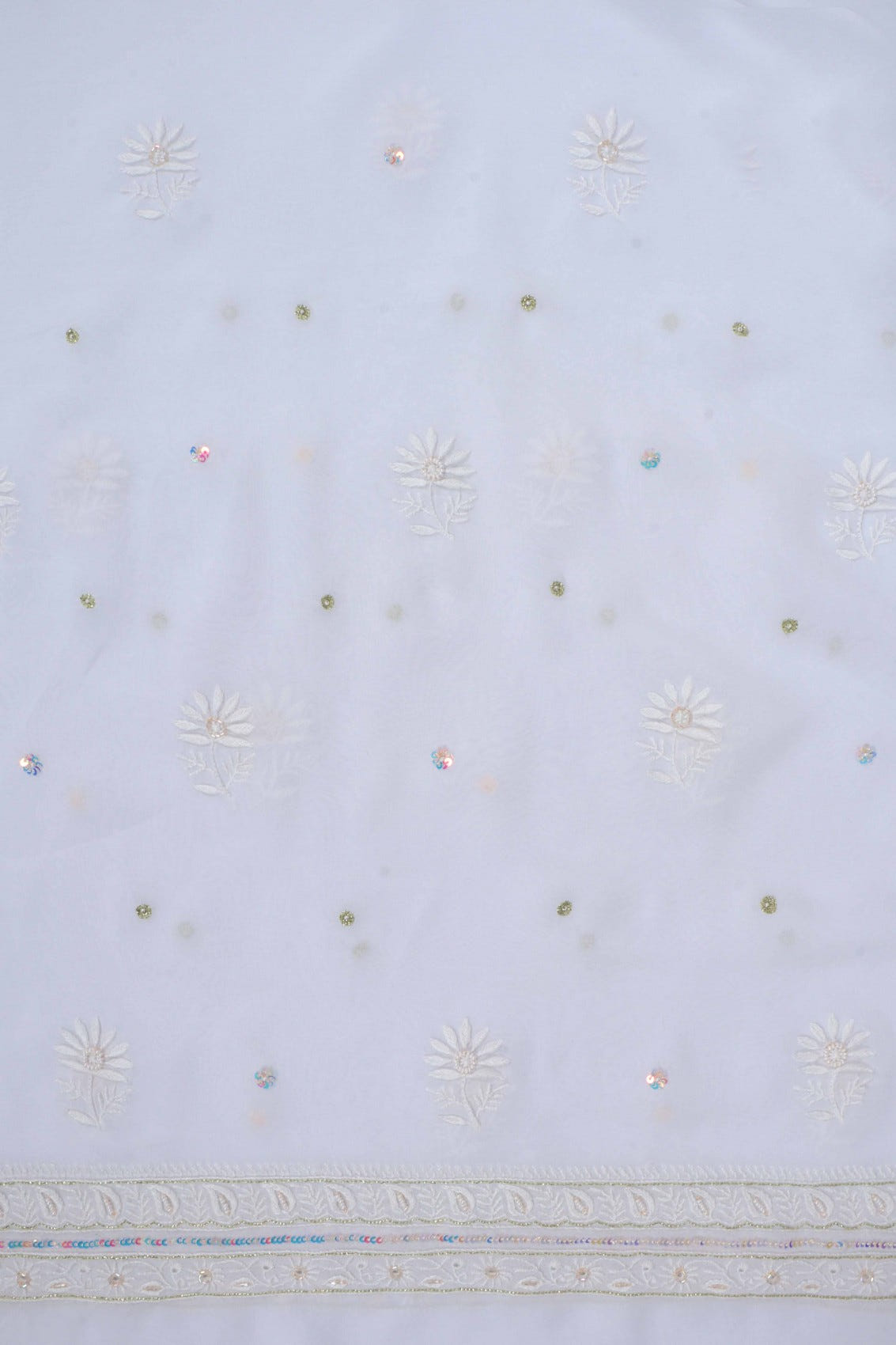 Ada Hand Embroidered White Viscose Georgette Lucknowi Chikankari Unstitched Kurta Dupatta Set With Pearl Work 01A197558