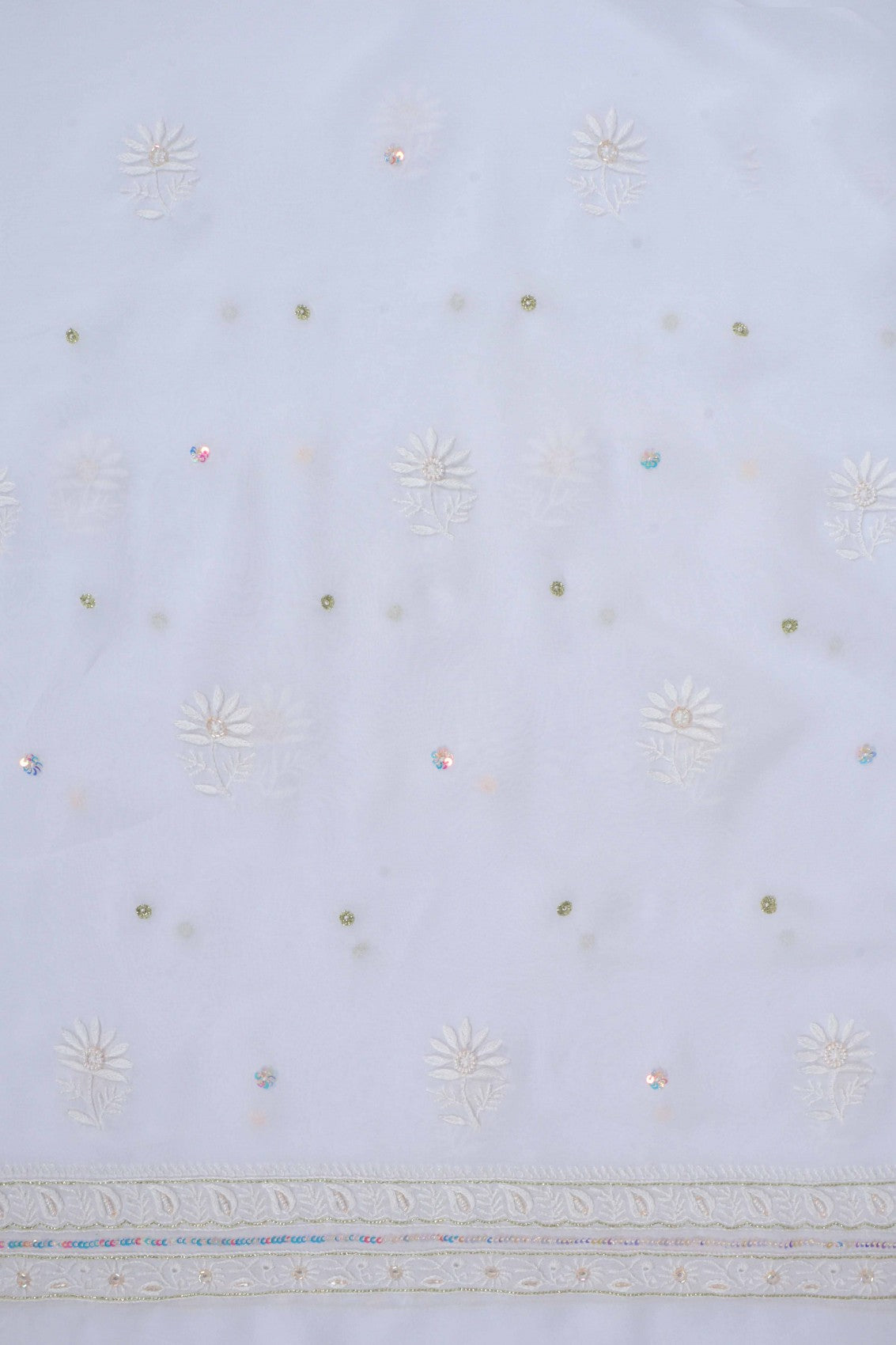 Ada Hand Embroidered White Viscose Georgette Lucknowi Chikankari Unstitched Kurta Dupatta Set With Pearl Work 01A197558