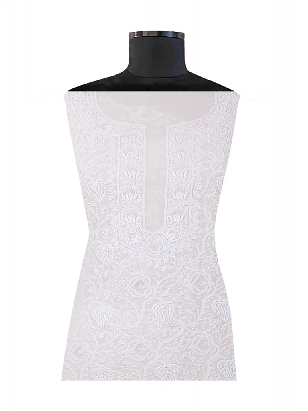 Ada Hand Embroidered Cream Pure Georgette Lucknowi Chikankari Unstitched Kurta Piece A21476