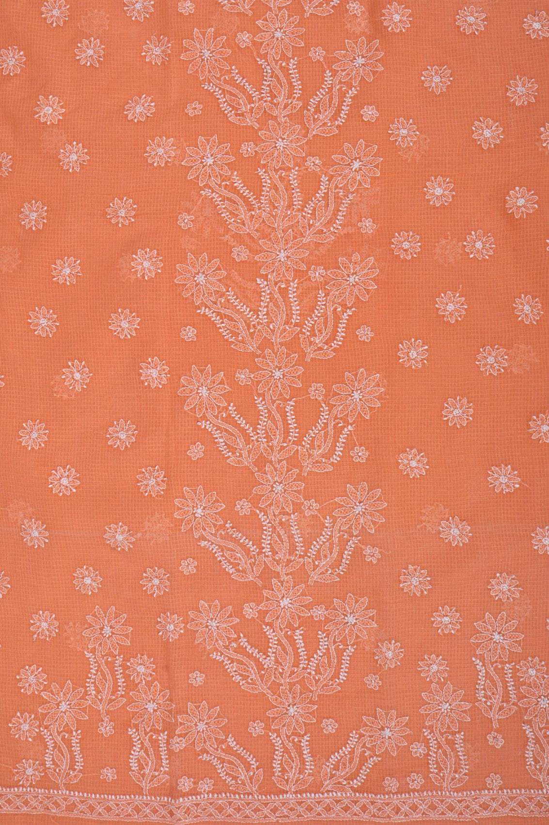 Ada Hand Embroidered Peach Kota Lucknowi Chikan Unstitched Kurta Dupatta Set A596911