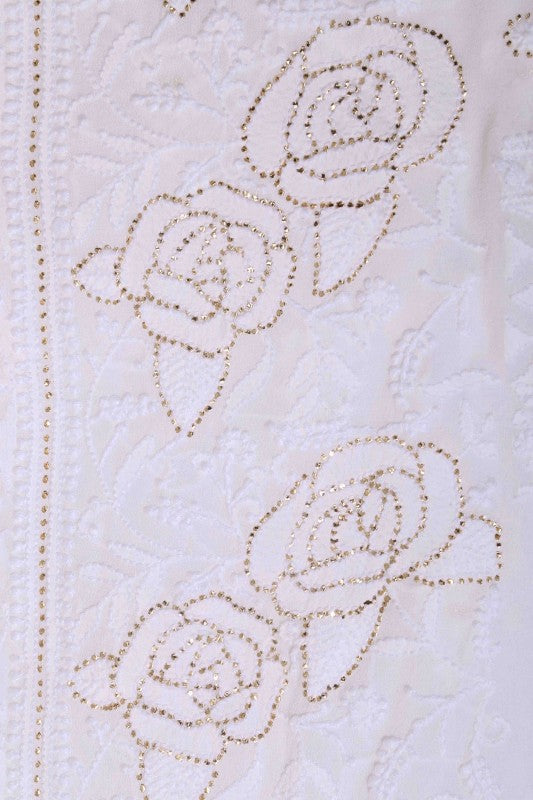 Ada Hand Embroidered White Pure Georgette Lucknowi Chikankari Unstitched Kurta Dupatta Set With Muqaish Work 01A124386
