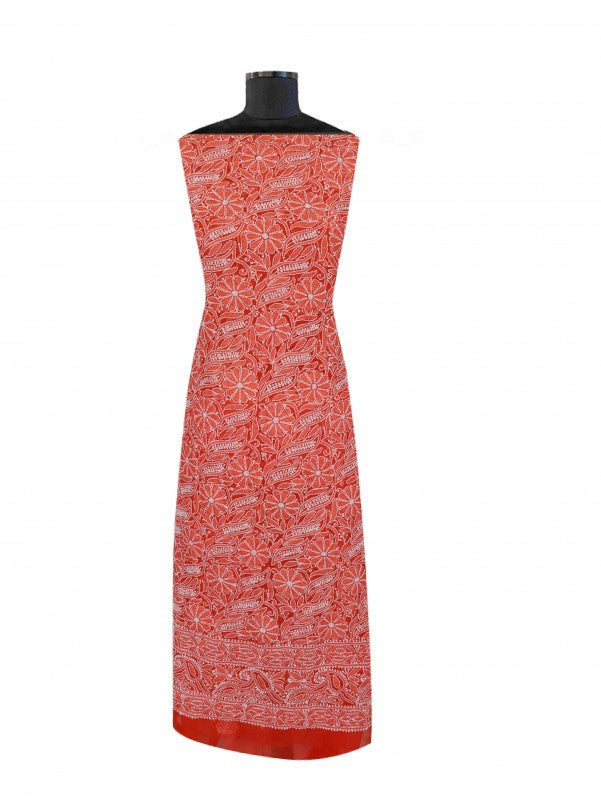 Ada Hand Embroidered Orange Georgette Lucknowi Chikankari Unstitched Suit Piece 01A114534