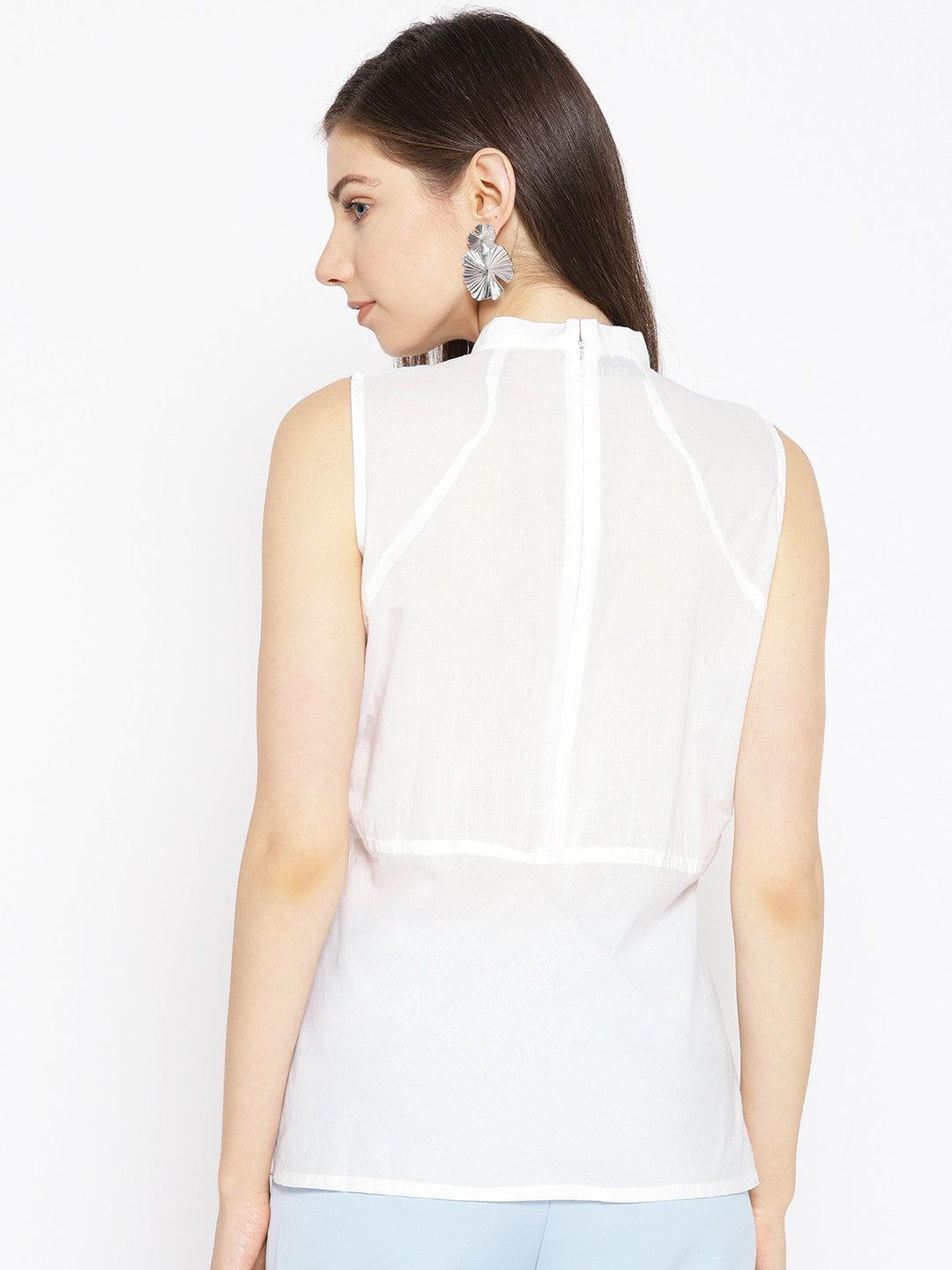 Ada Hand Embroidered White Cotton Lucknow Chikan Top-A100074