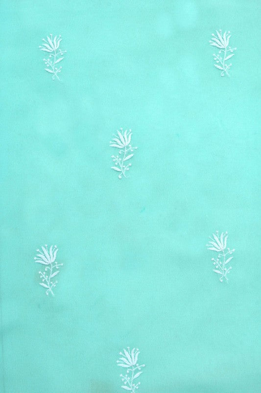 Ada Hand Embroidered Sea Green Pure Georgette Lucknowi Chikan Unstitched Kurta Piece A114903