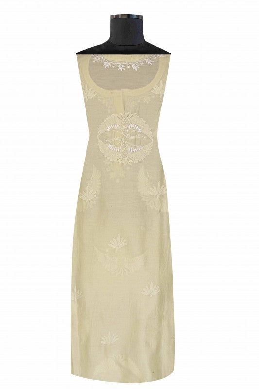 Ada Hand Embroidered Lemon Silk Chikan Unstitched Kurta Piece With Zari Work A534060
