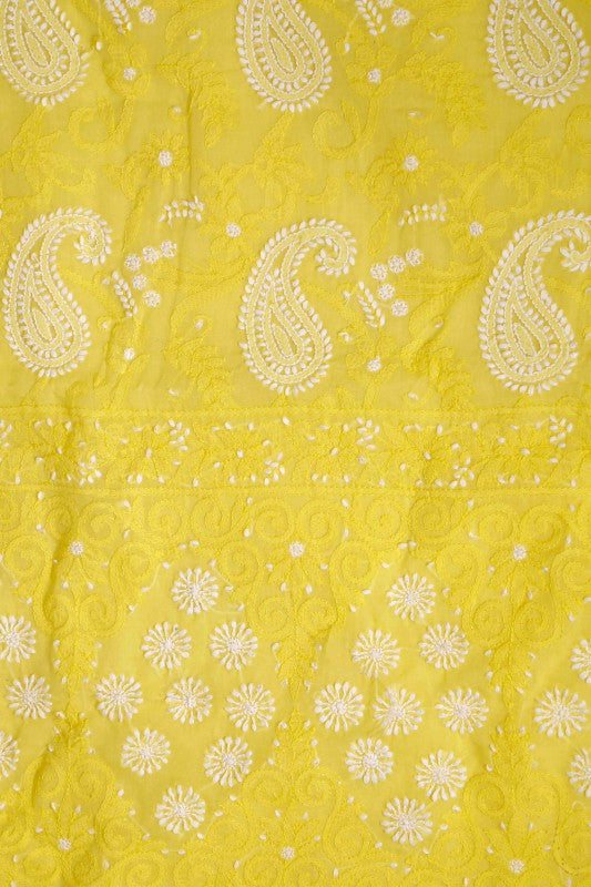 Ada Hand Embroidered Yellow Cotton Lucknowi Chikan Unstitched Suit Piece-A211118