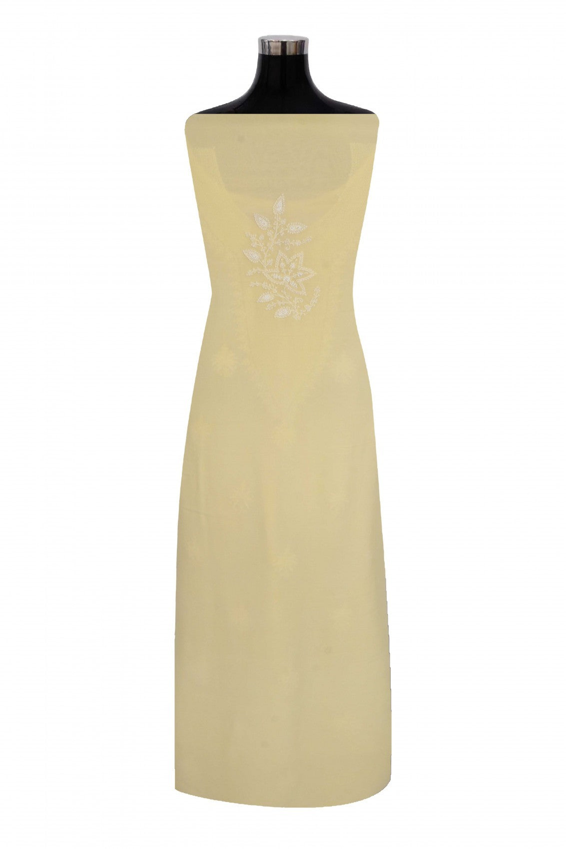 Ada Hand Embroidered Light Yellow Georgette Lucknowi Chikankari Unstitched Kurta Dupatta Set With Pearl Work A454750
