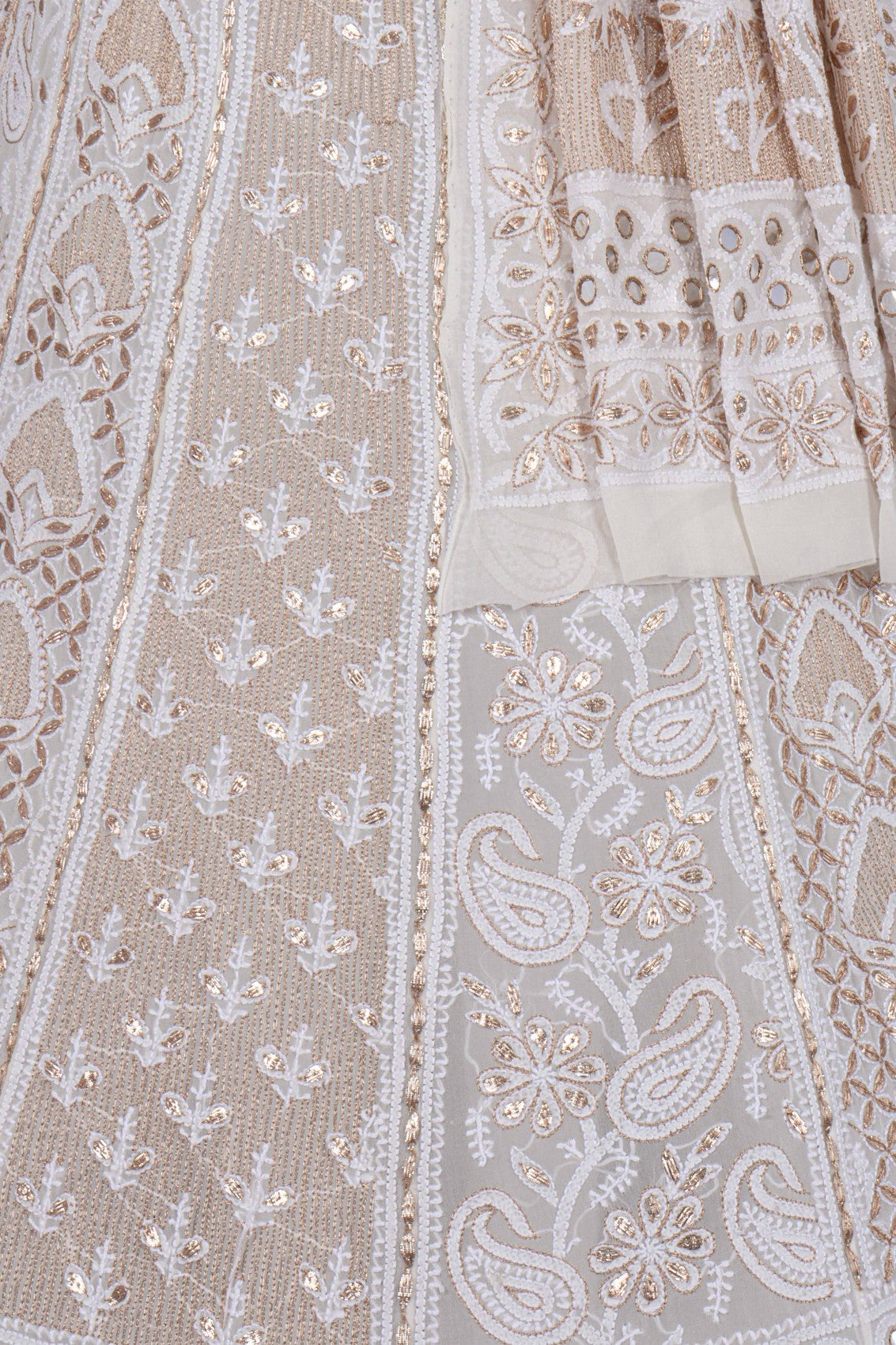 Ada Hand Embroidered White Pure Georgette Lucknowi Chikankari Lehenga Set With Gota Patti Work 01A162841