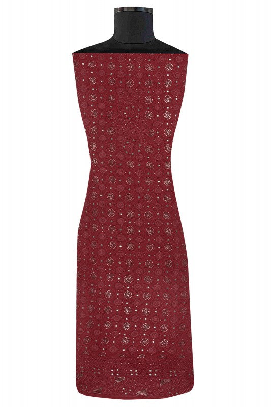 Ada Hand Embroidered Garnet Red Georgette Lucknowi Chikan Unstitched Kurta Dupatta Set With Muqaish Work- A610637