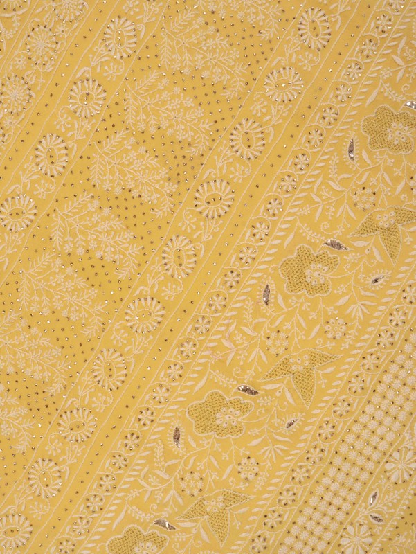 Ada Hand Embroidered Yellow Pure Georgette Lucknowi Chikankari Saree/Blouse With Muqaish Work A595825