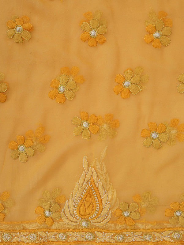 Ada Hand Embroidered Yellow Georgette Lucknowi Chikankari Unstitched Suit Piece A566767