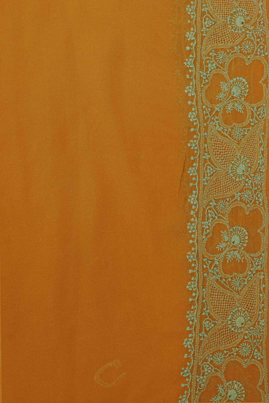 Ada Hand Embroidered Turmeric Yellow Pure Georgette Lucknow Chikan Saree With Blouse-A489063