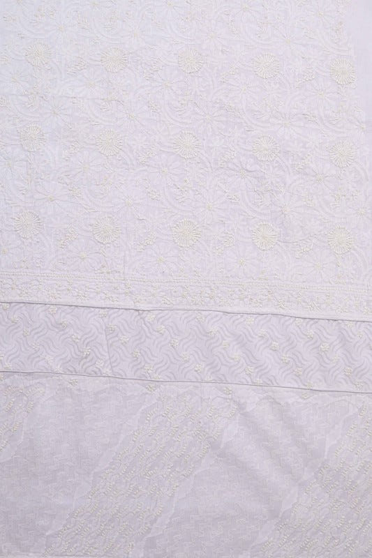 Ada Hand Embroidered White Cotton Lucknowi Chikan Unstitched Suit Piece A23261