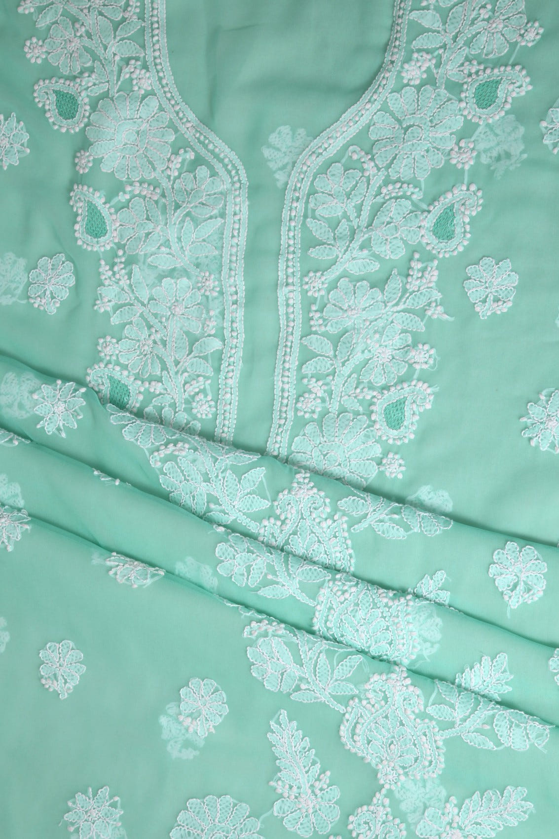 Ada Hand Embroidered Sea Green Georgette Lucknowi Chikankari Unstitched Suit Piece A211248