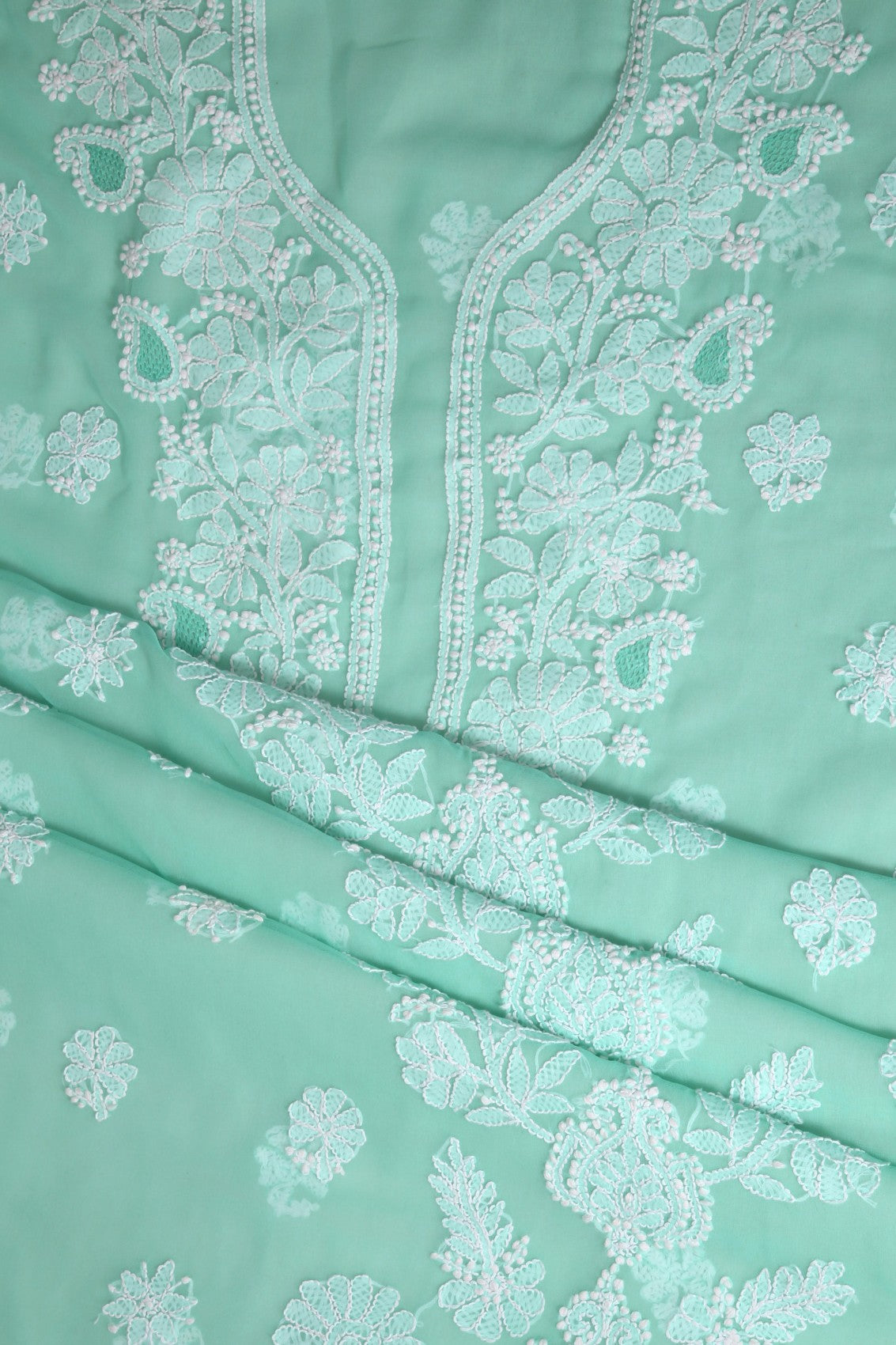 Ada Hand Embroidered Sea Green Georgette Lucknowi Chikankari Unstitched Suit Piece A211248