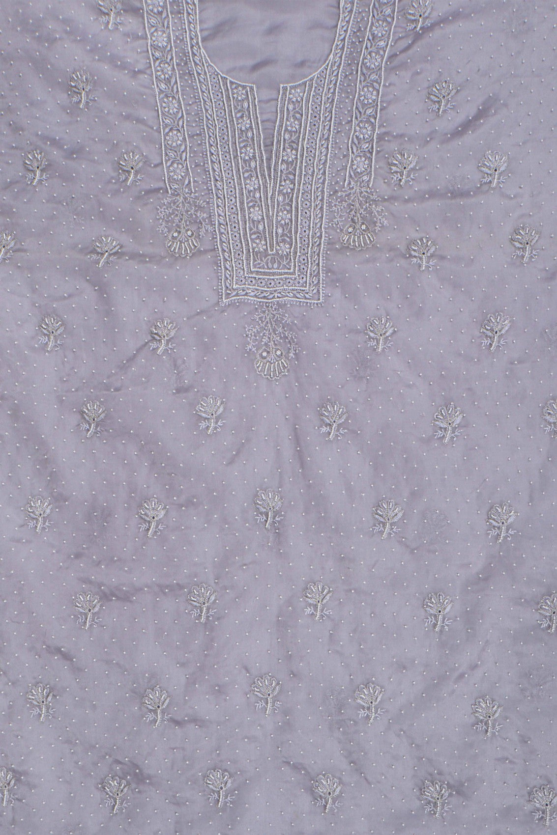 Ada Hand Embroidered Light Grey Organza Lucknowi Chikankari Unstitched Kurta Piece With Pearl Work A581353