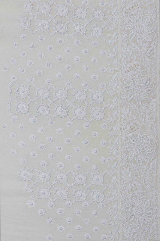 Ada Hand Embroidered White Pure Georgette Lucknow Chikan Saree with Blouse A301234