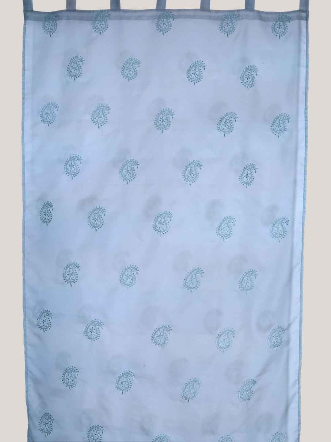 Ada Hand Embroidered Sky Blue Organza Lucknowi Chikankari Curtain A19045