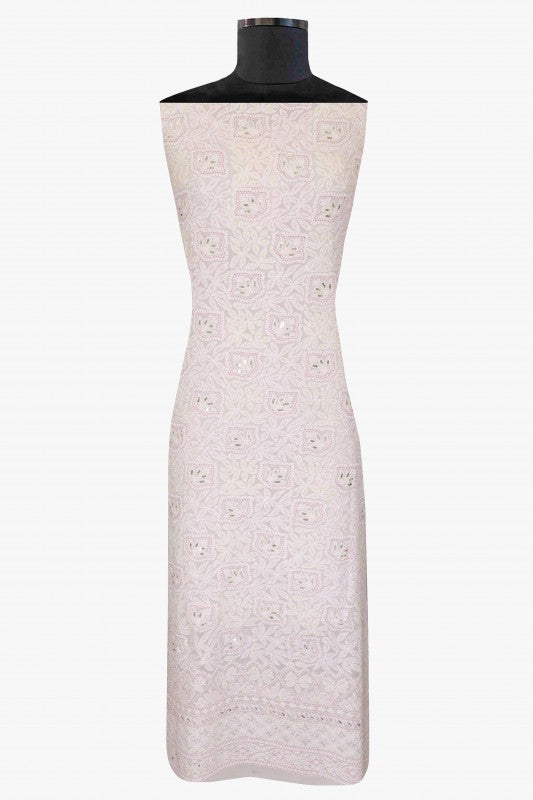 Ada Hand Embroidered White Georgette Lucknowi Chikan Unstitched Kurta Piece With Pearl Work A570790