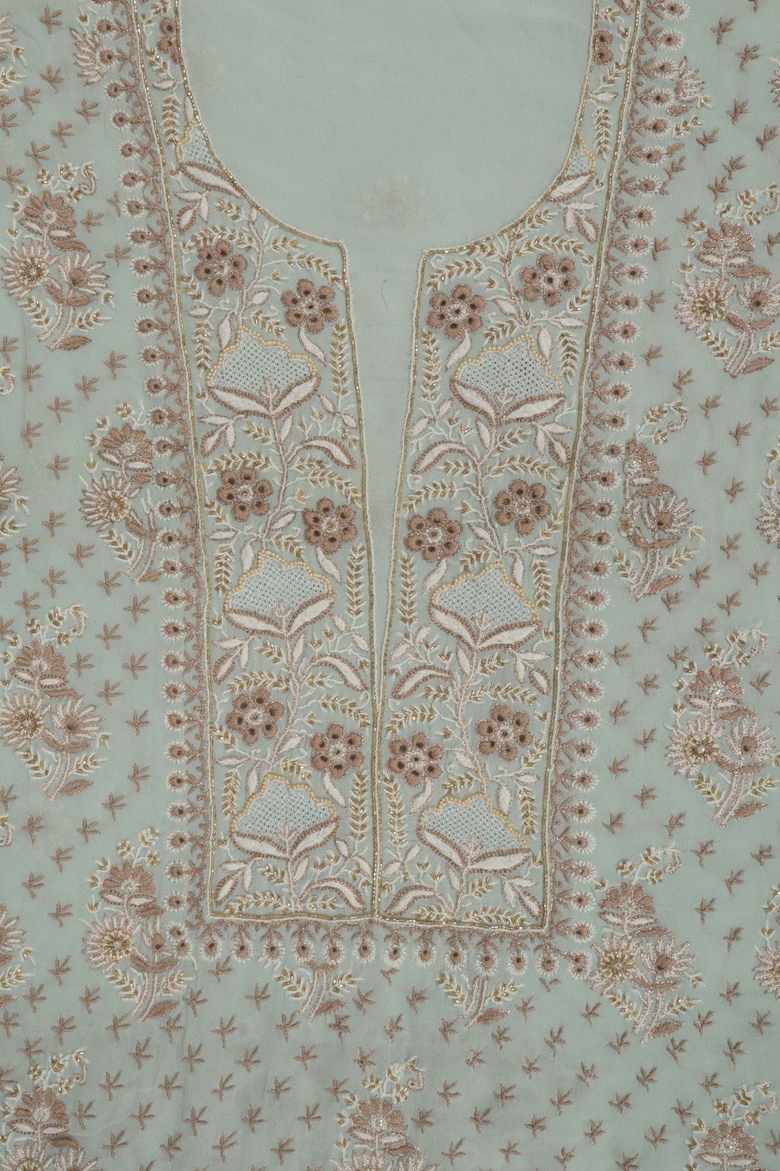 Ada Hand Embroidered Pastel Grey Pure Georgette Lucknowi Chikankari Unstitched Suit Piece With Cutdana Work A178232