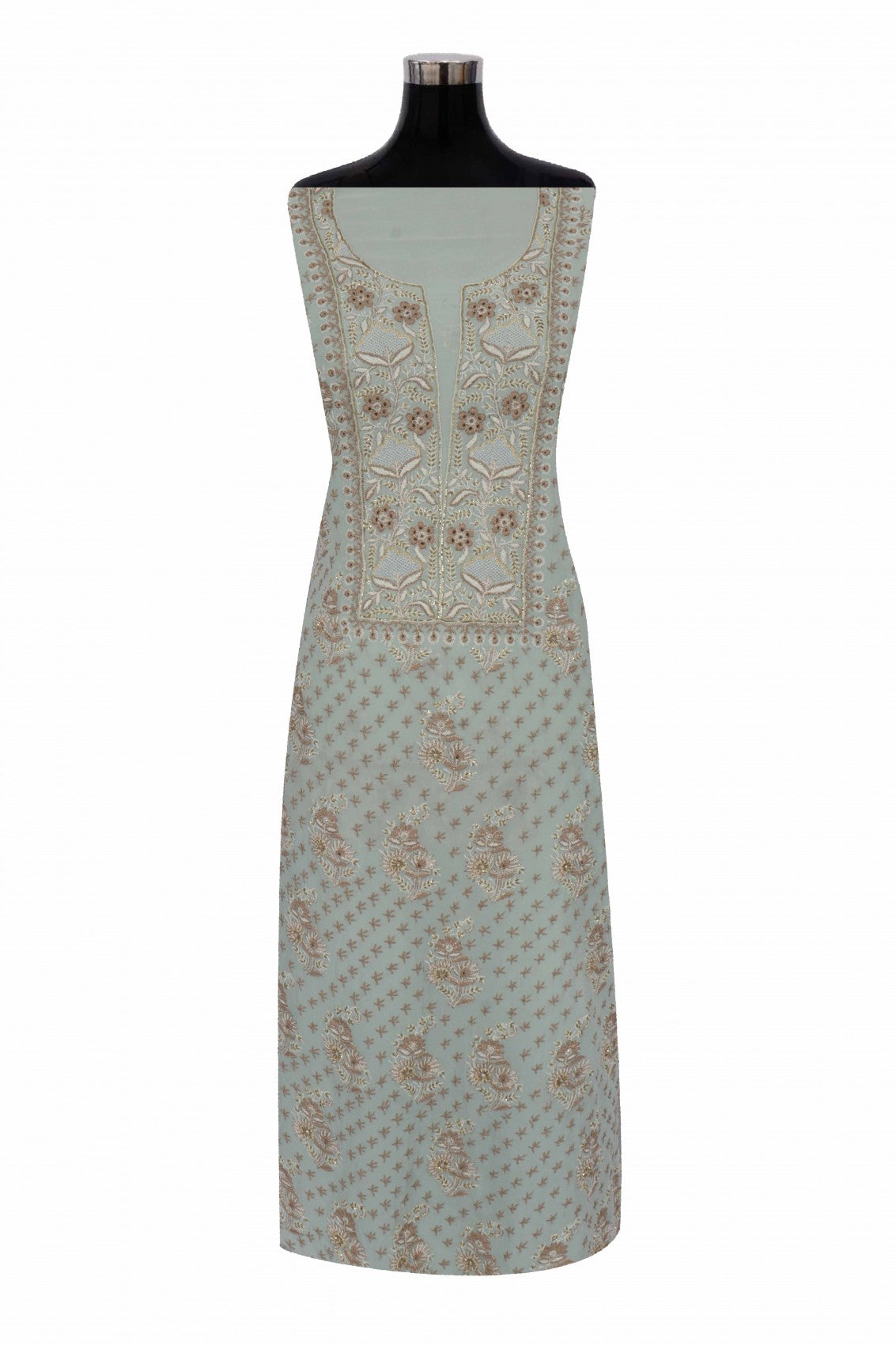 Ada Hand Embroidered Pastel Grey Pure Georgette Lucknowi Chikankari Unstitched Suit Piece With Cutdana Work A178232