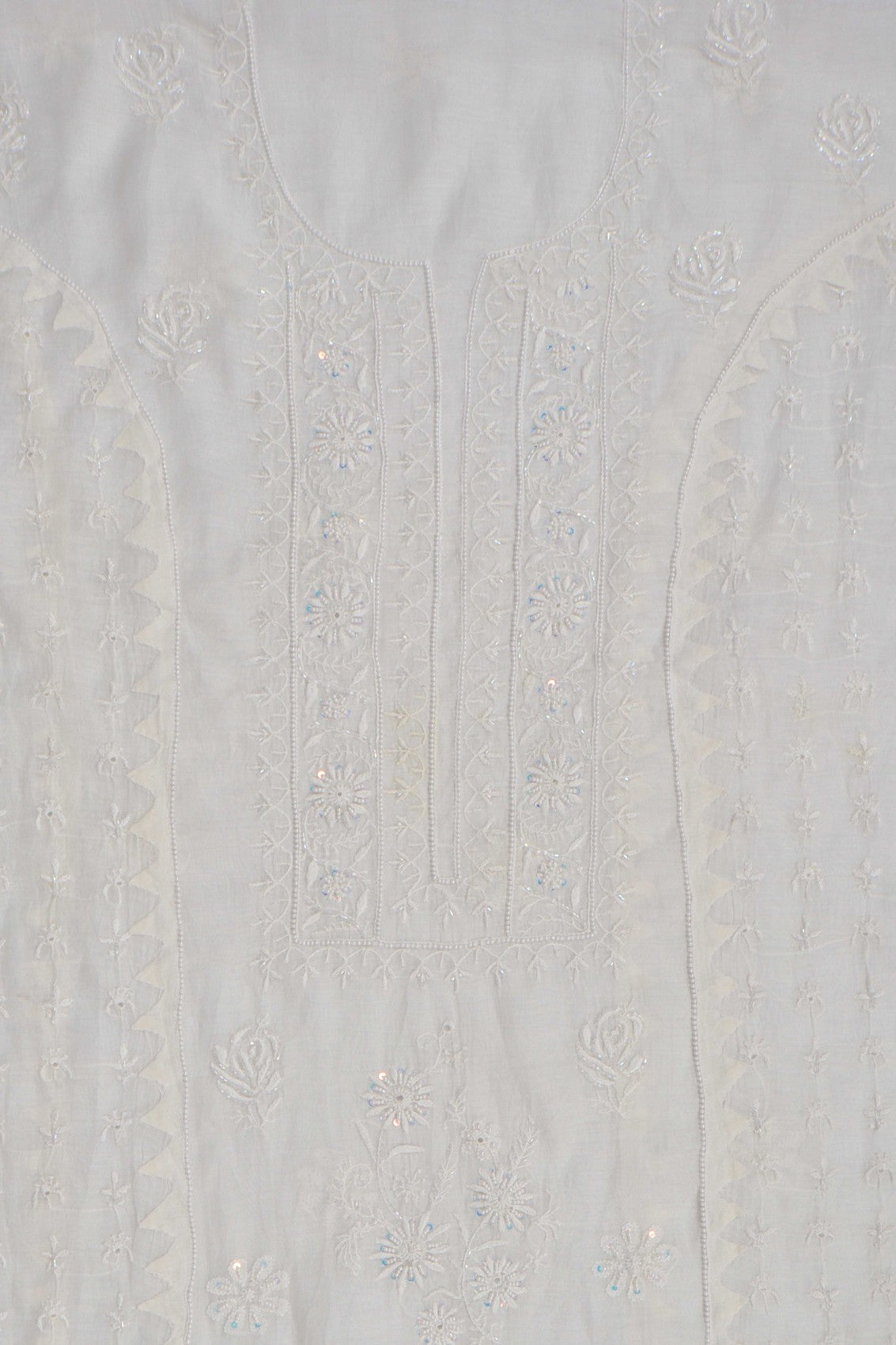 Ada Hand Embroidered Off White Chanderi Lucknowi Chikankari Unstitched Kurta Dupatta Set With Cutdana Work 01A260035
