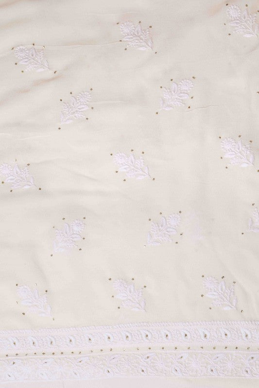 Ada Hand Embroidered White Pure Georgette Lucknowi Chikan Unstitched Kurta Dupatta Set With Muqaish Work-A610887