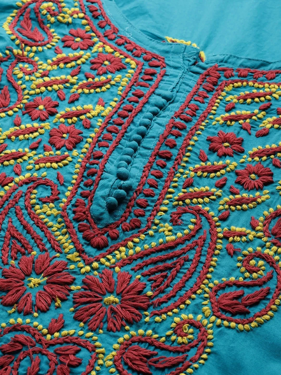 Ada Hand Embroidered Green Cotton Lucknowi Chikankari Straight Kurta A223708