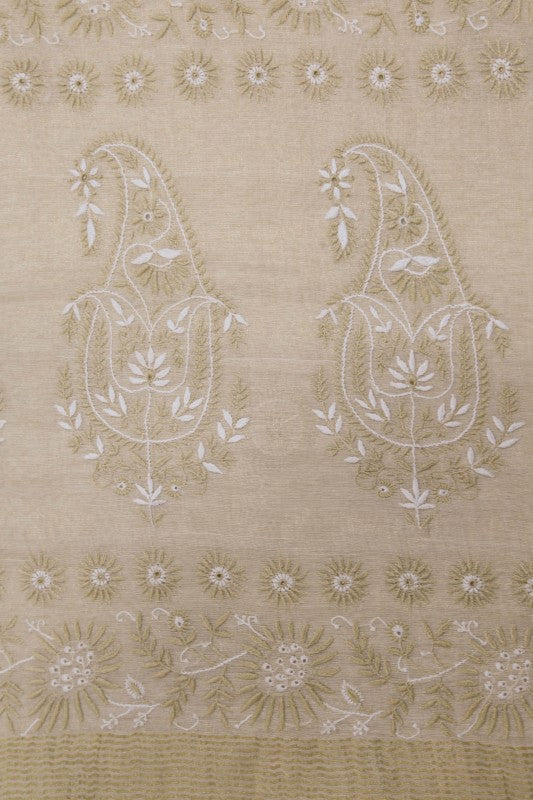 Ada Hand Embroidered Natural Fawn Tissue Lucknowi Chikankari Saree With Blouse A615145