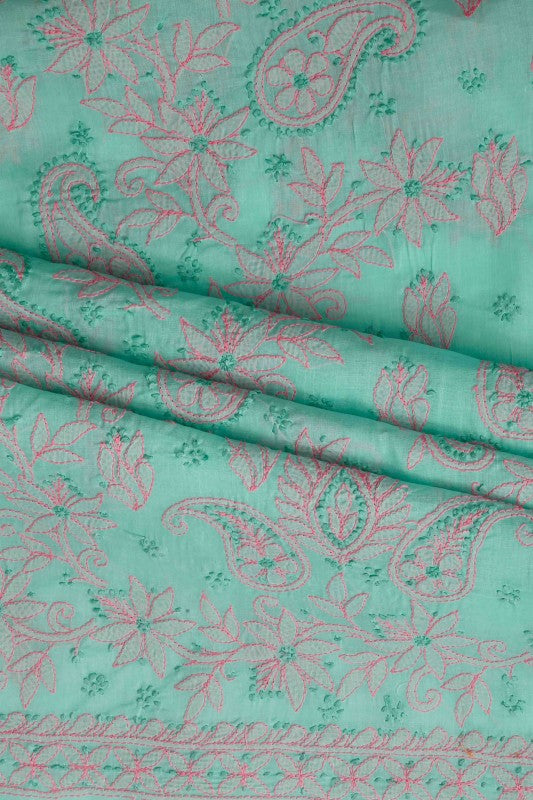 Ada Hand Embroidered Sea Green Cotton Lucknowi Chikan Unstitched Suit Piece-A211123