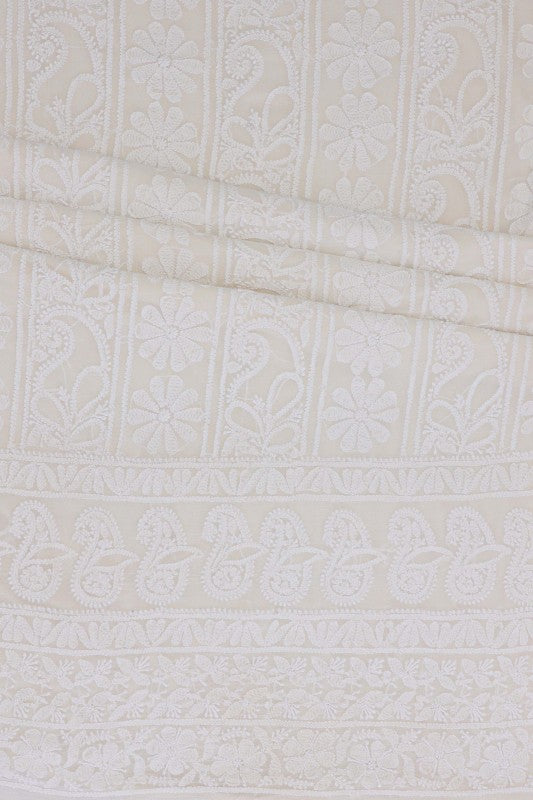 Ada Hand Embroidered White Pure Georgette Lucknowi Chikan Unstitched Kurta Piece- A505478