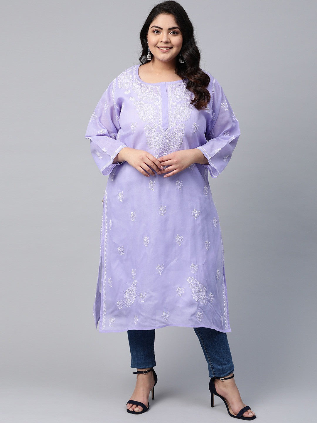 Ada Hand Embroidered Mauve Cotton Lucknow Chikankari Kurta A133617