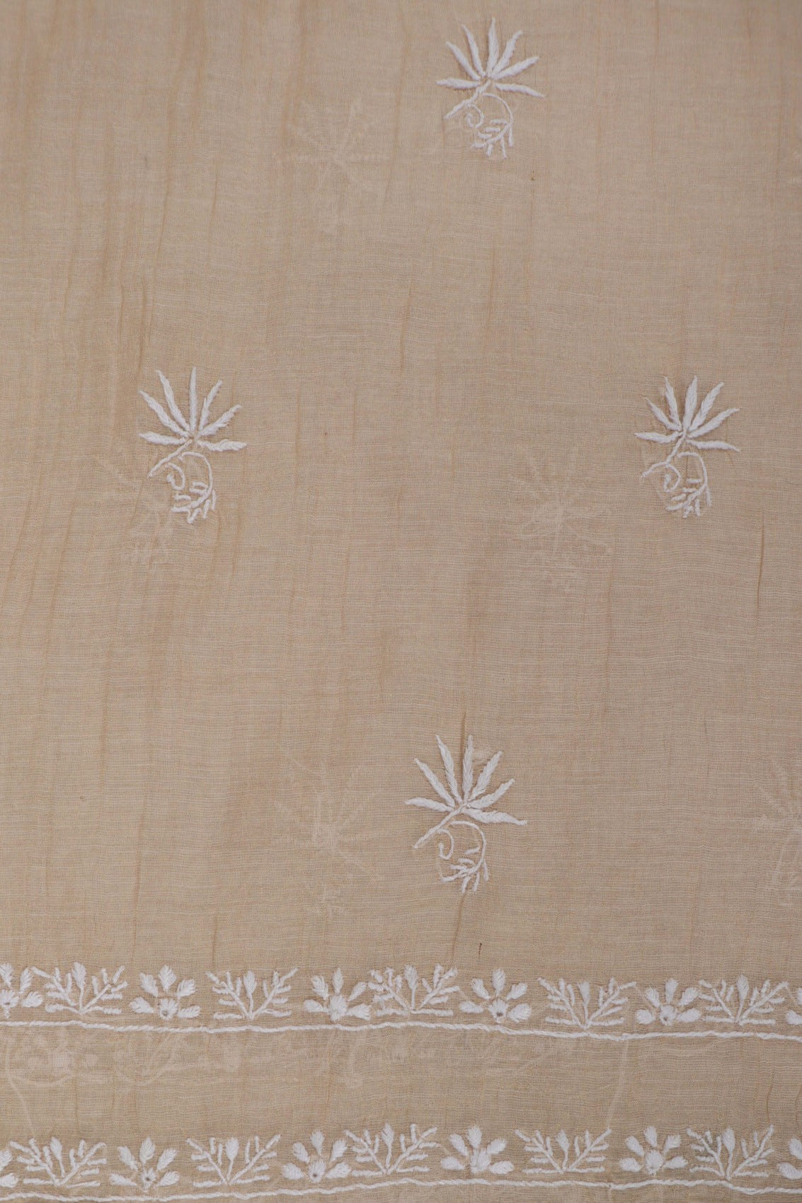 Ada Hand Embroidered Fawn Tissue Lucknowi Chikankari Unstitched Kurta Dupatta Set 01A265057