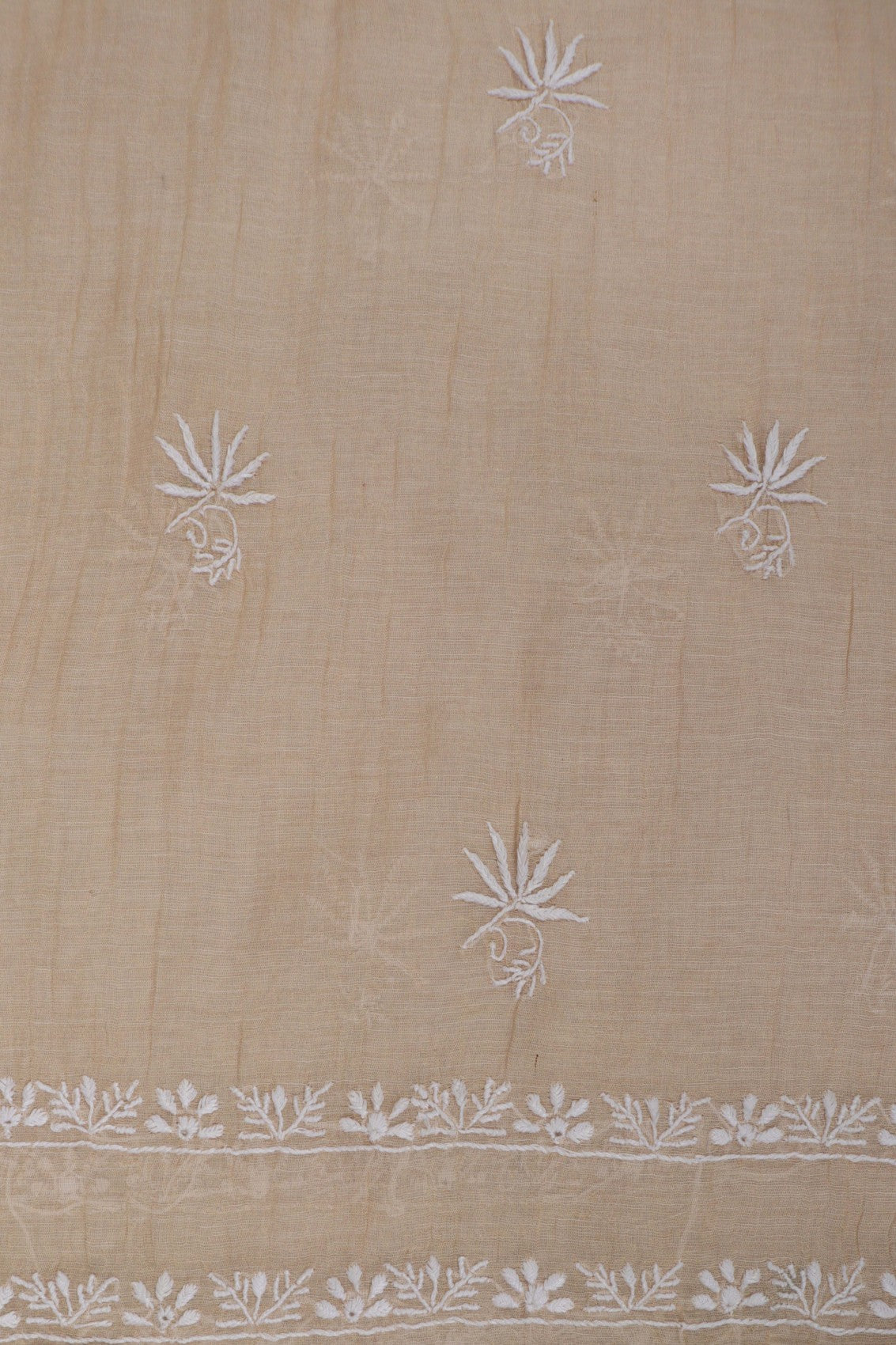 Ada Hand Embroidered Fawn Tissue Lucknowi Chikankari Unstitched Kurta Dupatta Set 01A265057