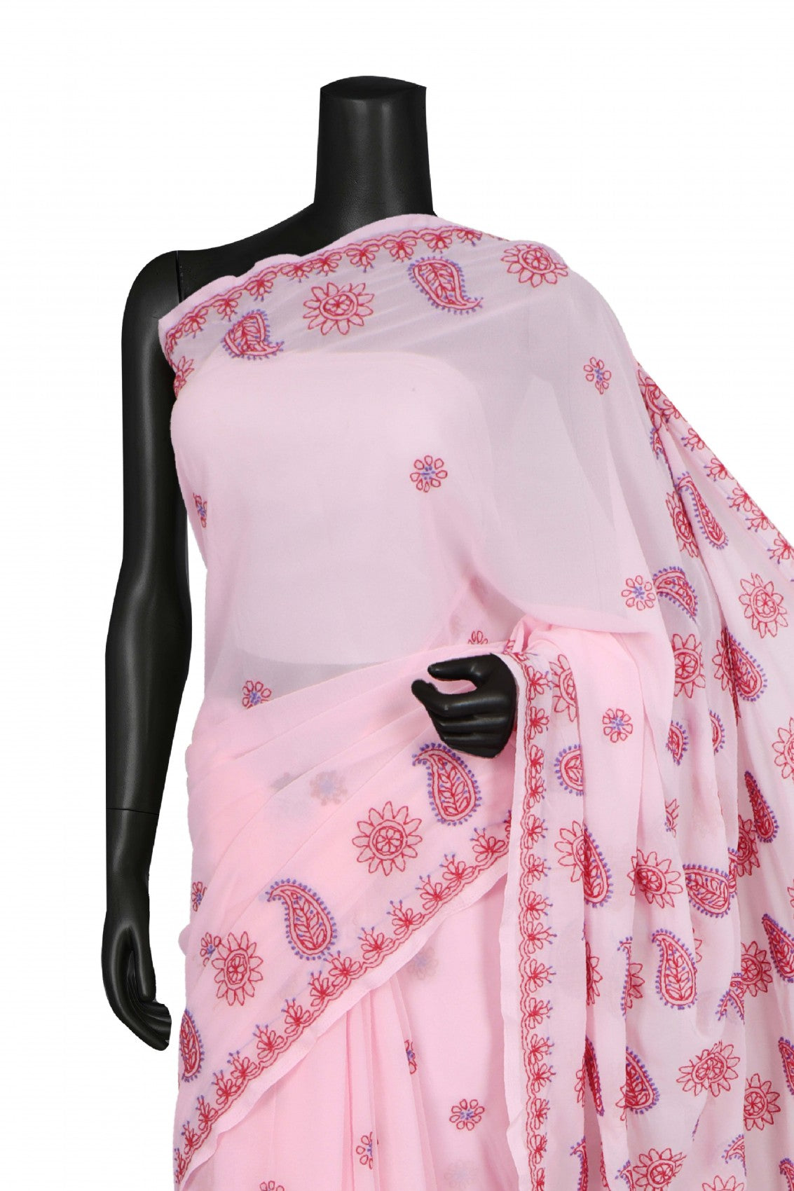 Ada Hand Embroidered Light Pink Georgette Lucknowi Chikankari Saree With Blouse A398464