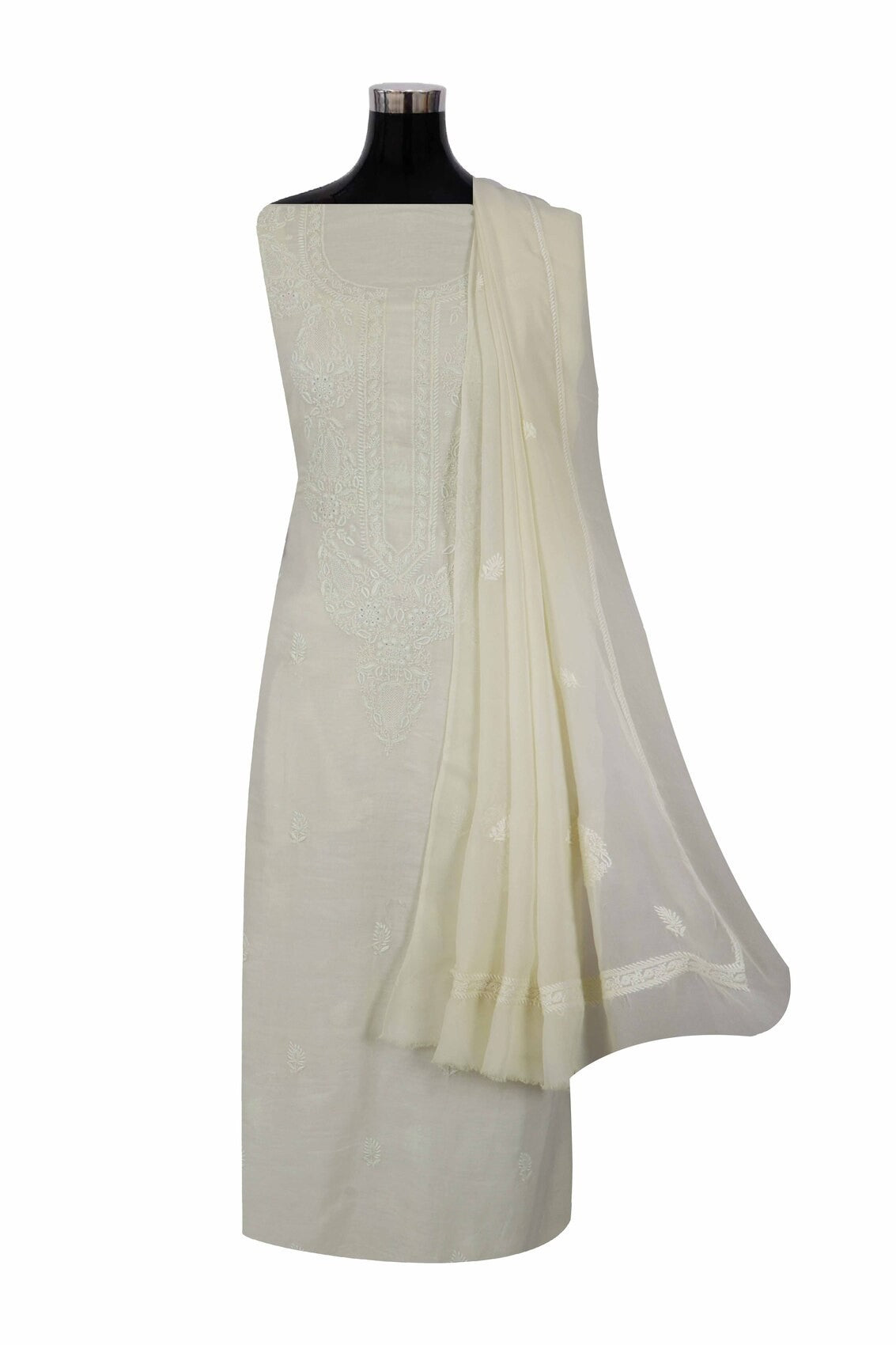Ada Hand Embroidered Lemon Cotton Lucknowi Chikankari Unstitched Kurta Dupatta Set A174761