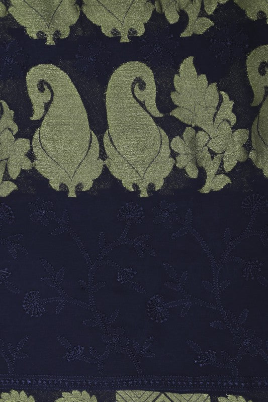 Ada Hand Embroidered Navy Blue Georgette Lucknowi Chikankari Saree with Blouse A591215