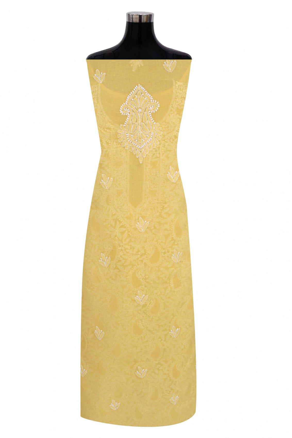 Ada Hand Embroidered Yellow Cotton Lucknowi Chikankari Unstitched Suit Piece 01A271089