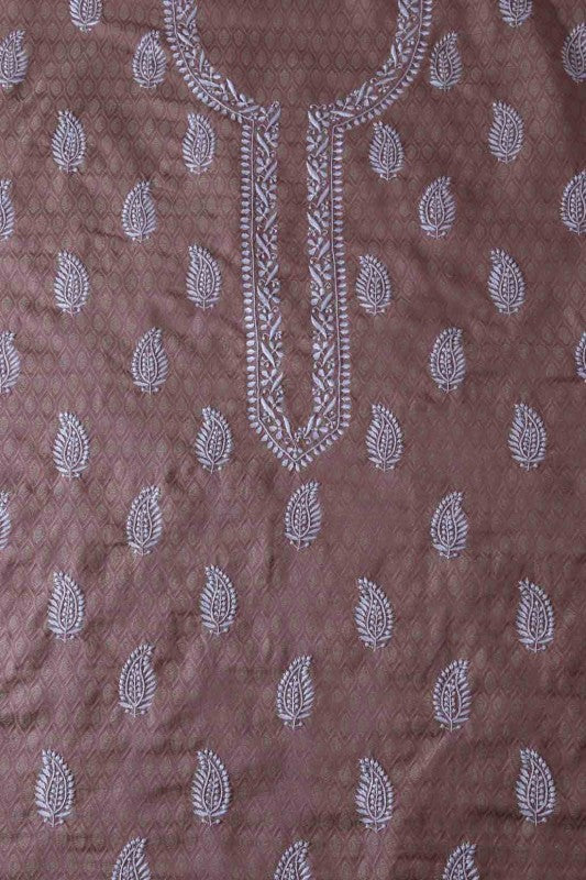 Ada Hand Embroidered Copper Brocade Lucknow Chikankari Men's Kurta Piece-A93080