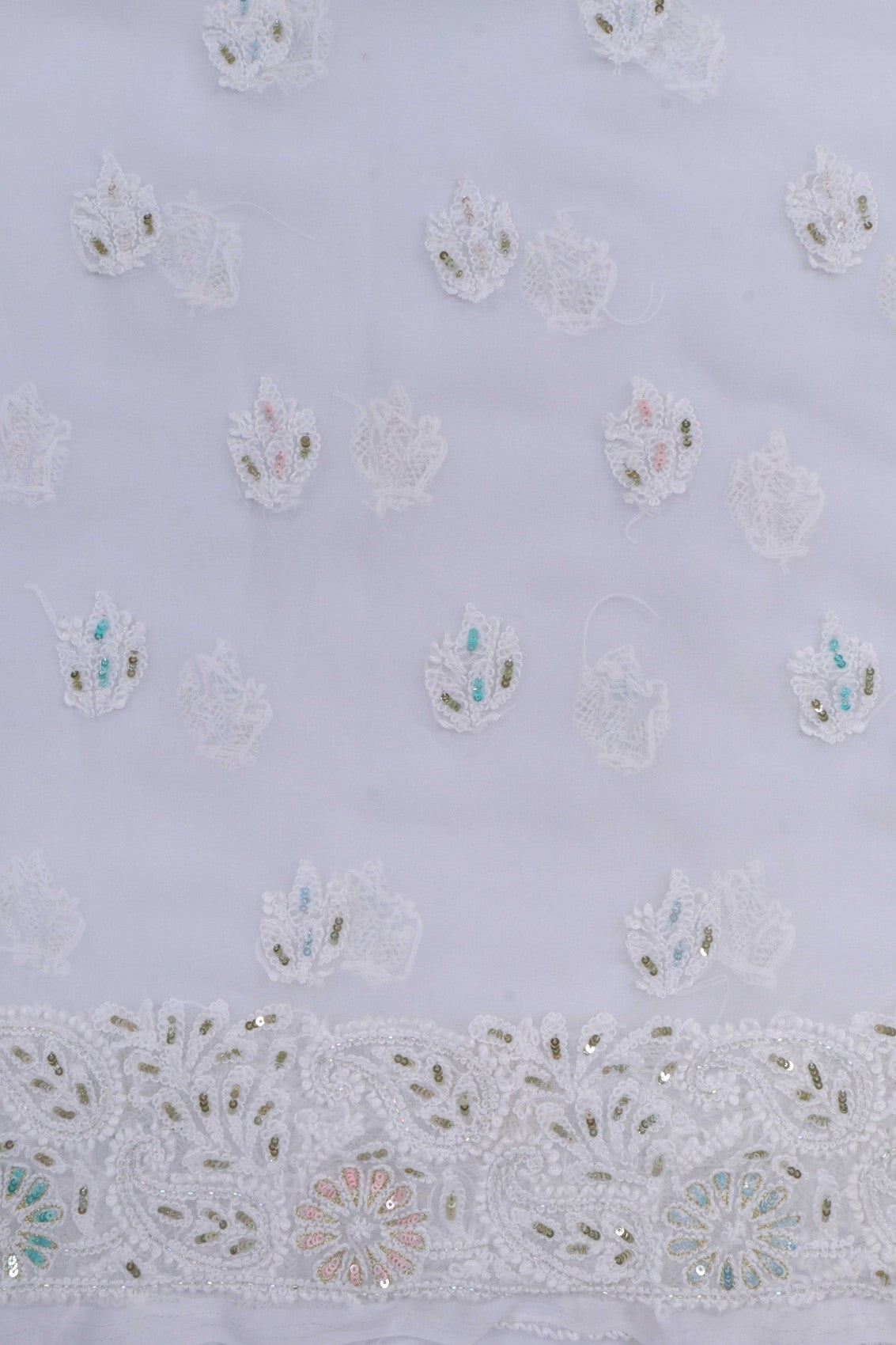 Ada Hand Embroidered White Georgette Lucknowi Chikankari Unstitched Suit Piece With Sequinned Work  A608146