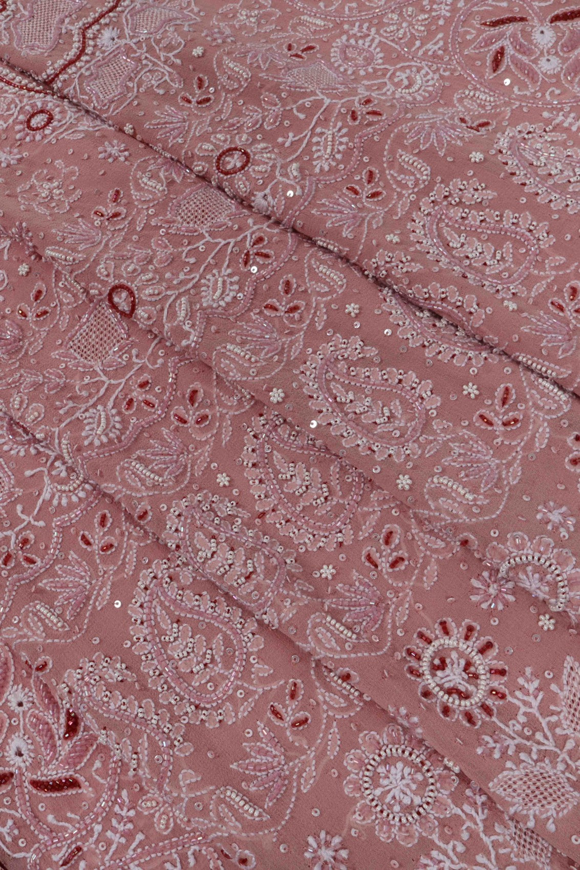 Ada Hand Embroidered Onion Pink Pure Georgette Lucknowi Chikankari Saree/Blouse With Cutdana Work 01A114645