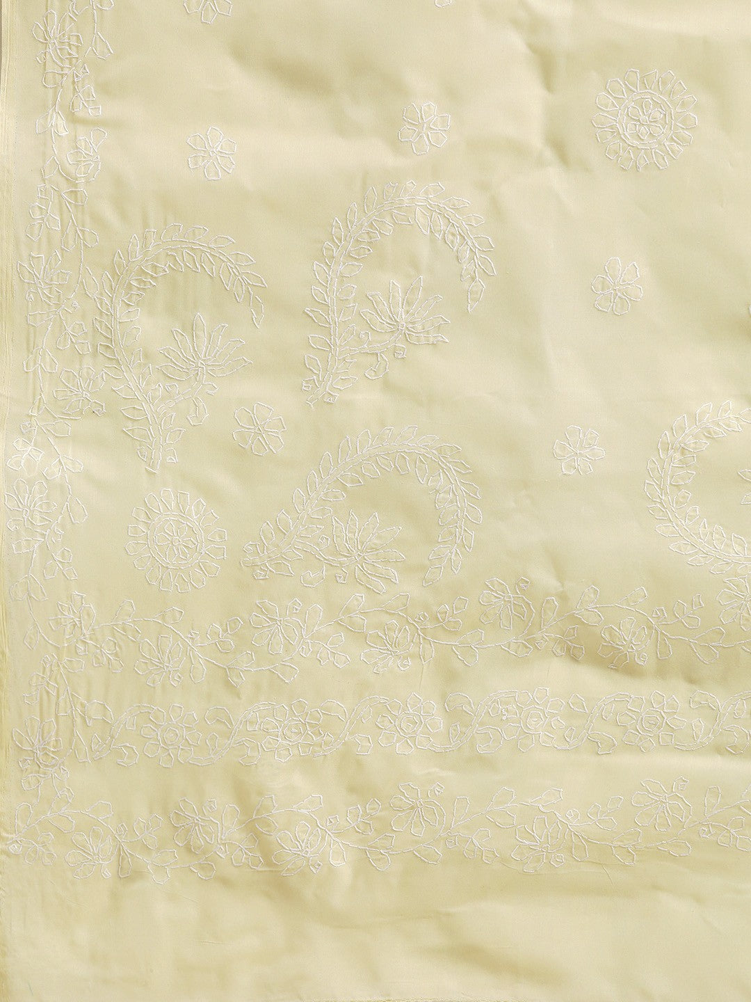 Ada Hand Embroidered Cream Cotton Lucknow Chikan Saree with Blouse- A100314
