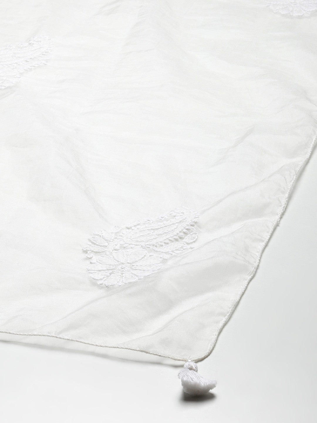 Ada Hand Embroidered White Organza Lucknowi Chikankari Dupatta- A511201