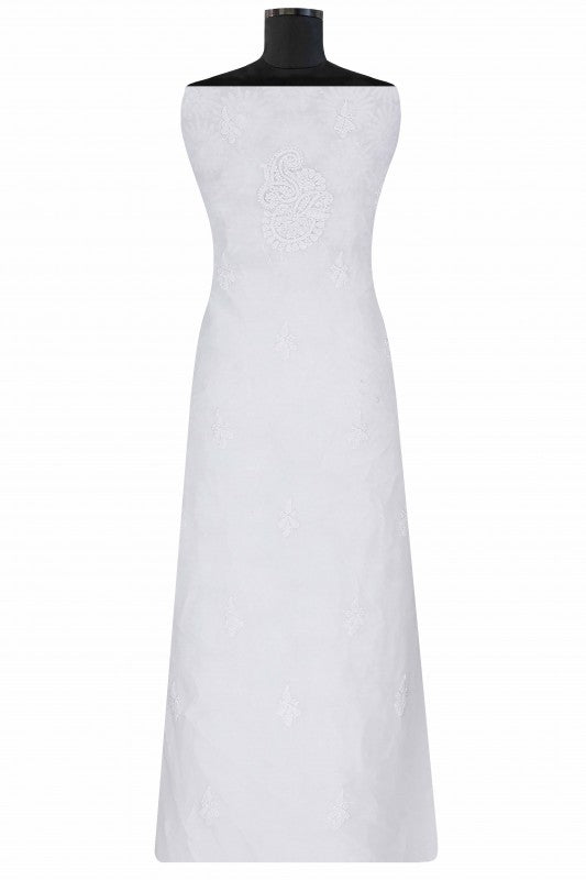 Ada Hand Embroidered White Georgette Lucknowi Chikan Unstitched Kurta Piece A618892