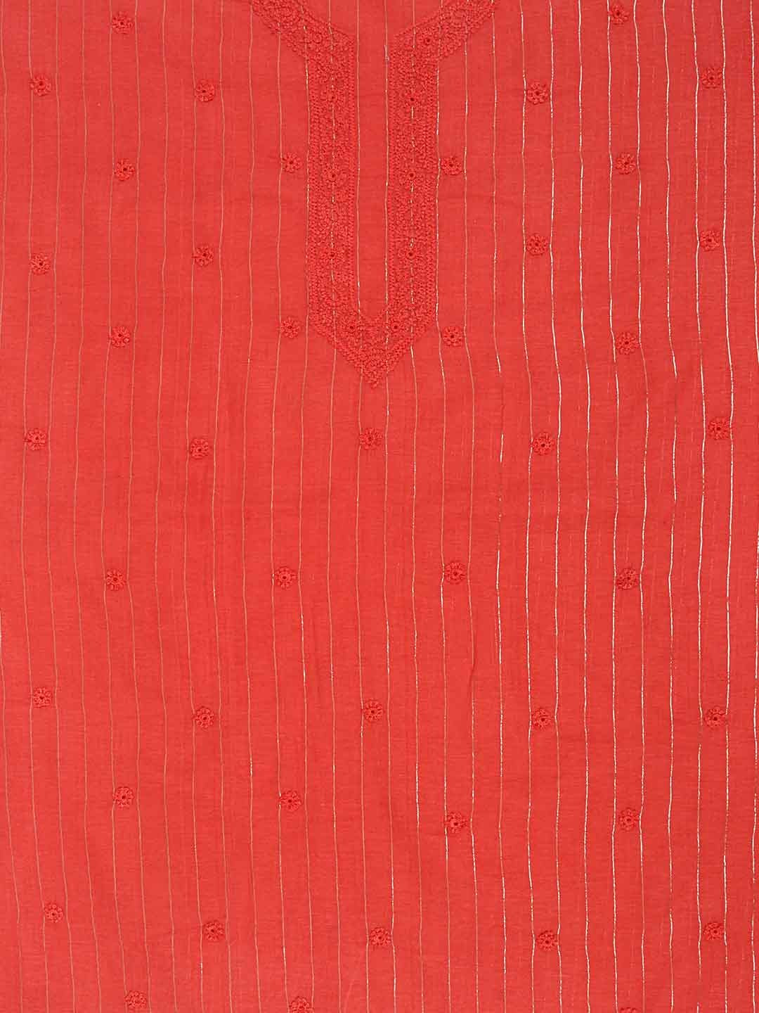 Ada Hand Embroidered Strawberry Peach Chanderi Lucknowi Chikankari Unstitched Men's Kurta Piece 01A230522