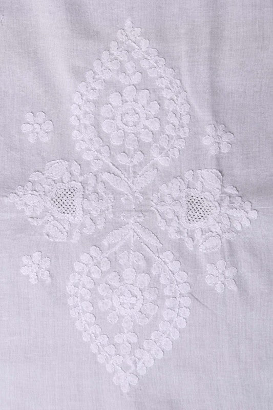 Ada Hand Embroidered White Cotton Lucknowi Chikankari Dining Table Runner Set A62406