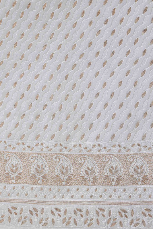 Ada Hand Embroidered White Georgette Lucknowi Chikan Unstitched Kurta Piece with Gota Patti Work A597679